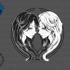 Gemini Anime Drawing Png Zodiac png Horoscope png Digital Download Gemini Design Gemini Zodiac Birthday or Everyday, Gemini Drawing Line Art