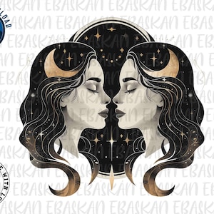 Gemini Anime Drawing Png Zodiac png Horoscope png Digital Download Gemini Design Gemini Zodiac Birthday or Everyday, Gemini Drawing Line Art