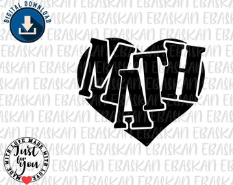 Può includere: Grafica in bianco e nero della parola "MATH" a forma di cuore.