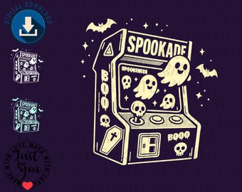 Spookade Arcade Halloween PNG – Retro Ghost Design (Digital Download)