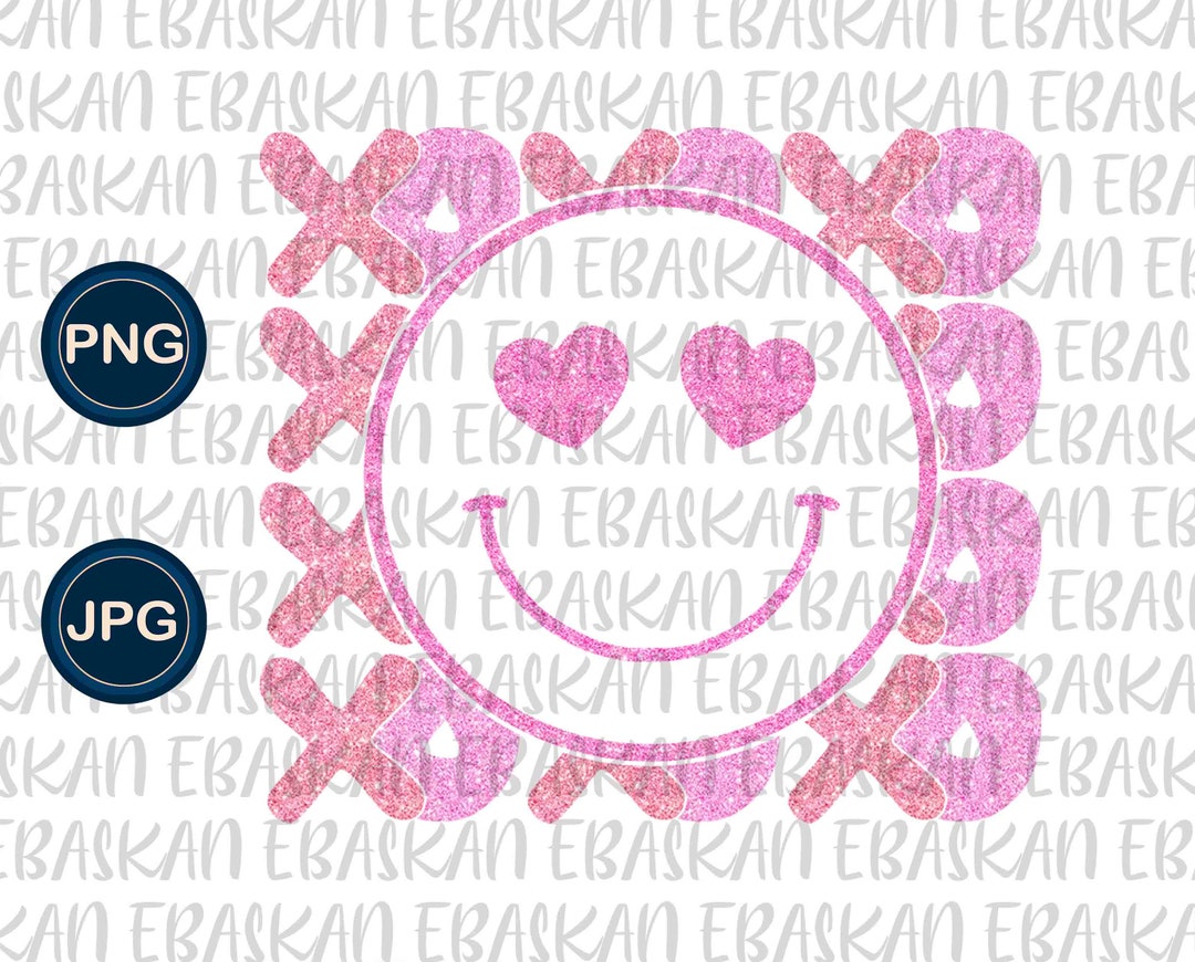 Glitter XOXO Smiley Face PNG, Valentines Day Pattern (digital Download ...
