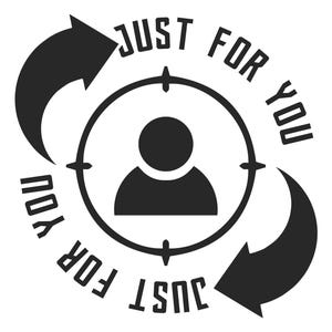 Puede incluir: Ilustraci&oacute;n en blanco y negro de una persona en un objetivo con flechas apuntando en c&iacute;rculo alrededor del objetivo. El texto "Just for you" est&aacute; escrito alrededor del objetivo.