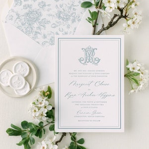 Dusty Blue Letterpress Wedding Invitation Suite