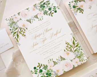 Blush Floral Wedding Invitation Set, Watercolor Wedding Invite Suite, SAMPLE SET