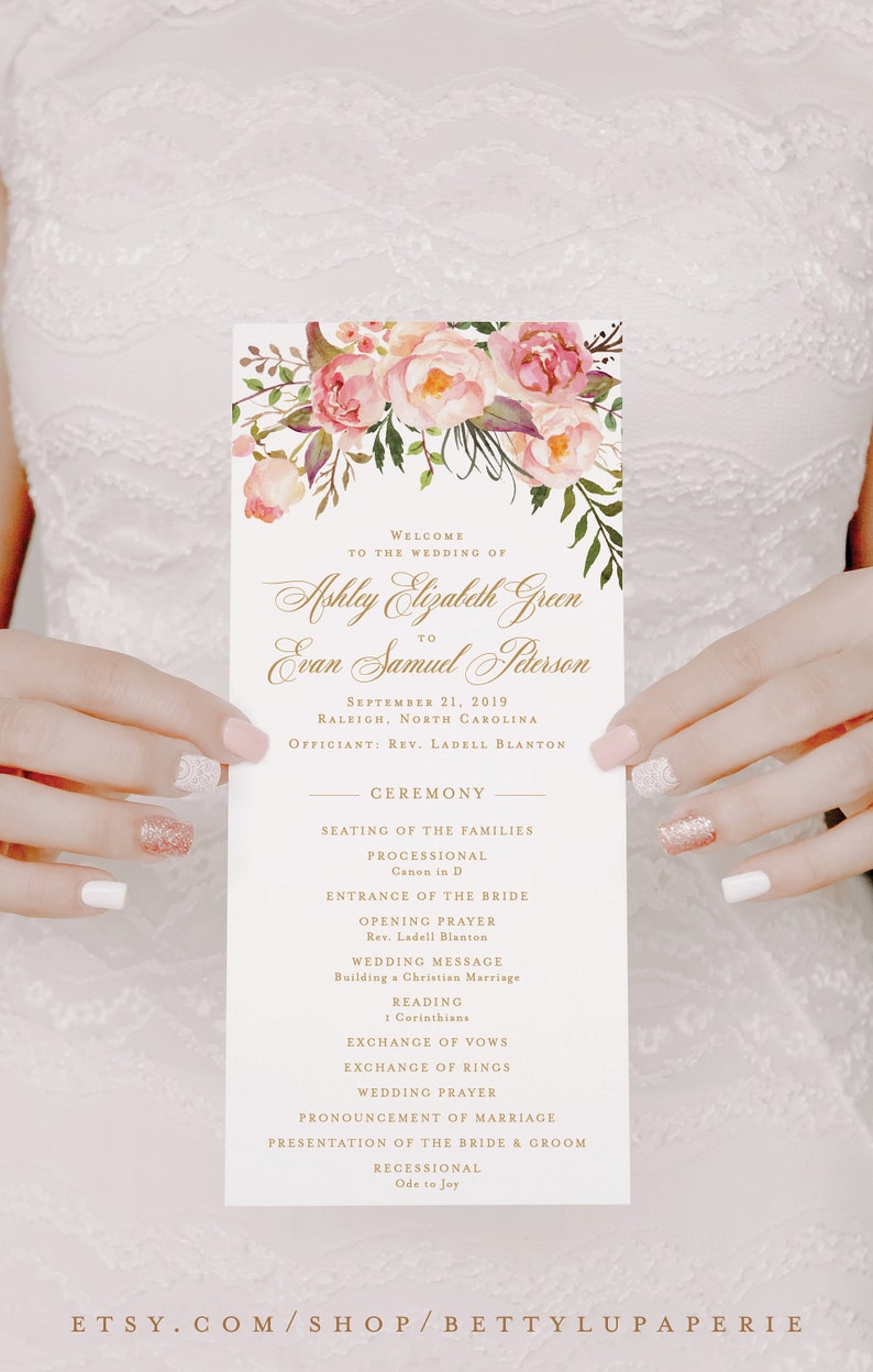 Blush Gold Wedding Programs for Bohemian Floral Wedding Ceremony a15