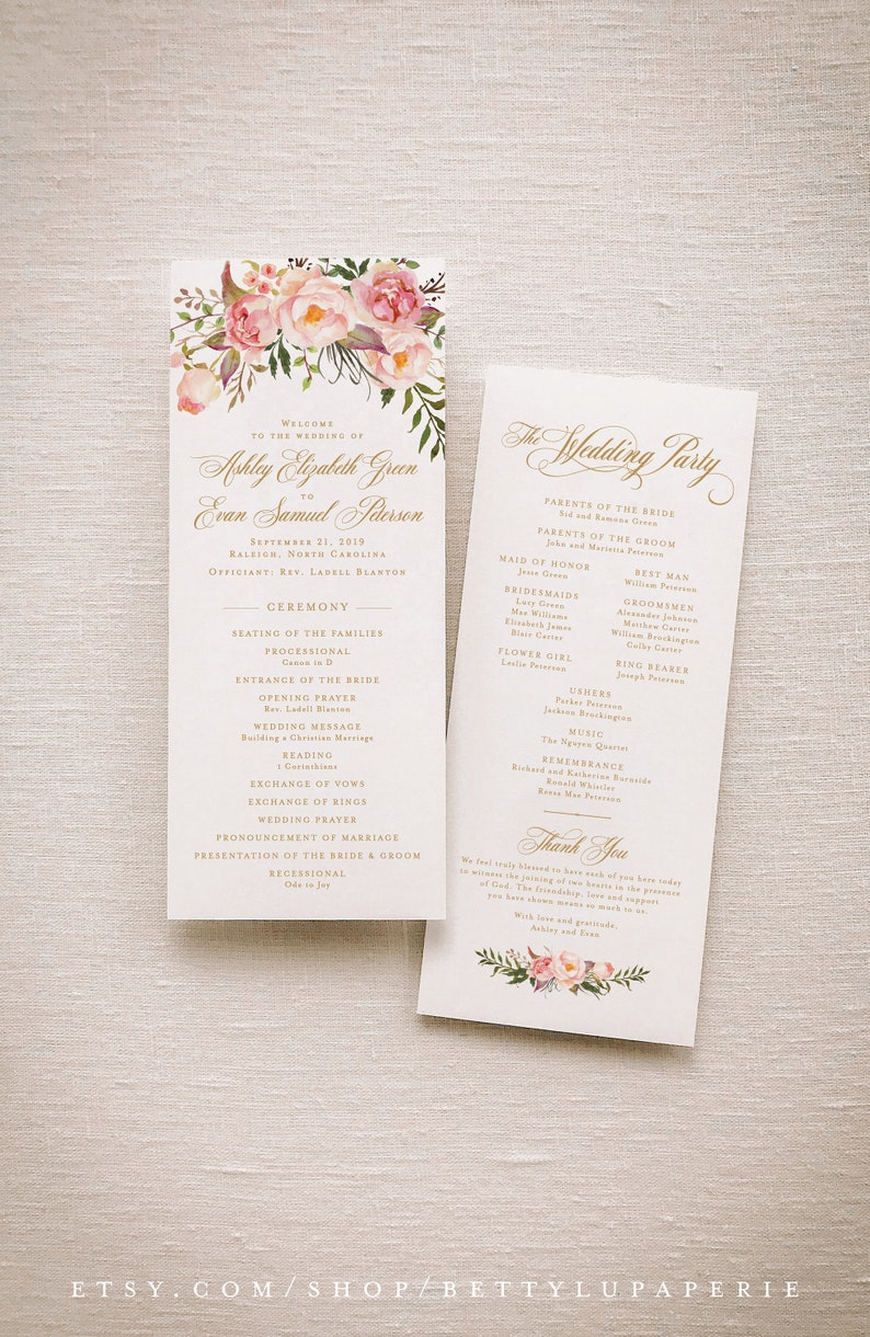Blush Gold Wedding Programs for Bohemian Floral Wedding Ceremony a15