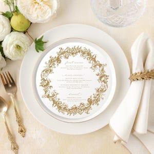 Round Wedding Dinner Menu Cards, Printed