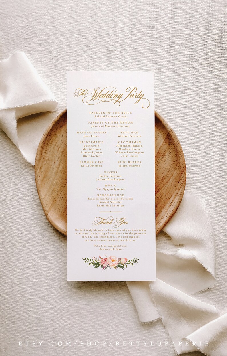 Blush Gold Wedding Programs for Bohemian Floral Wedding Ceremony a15