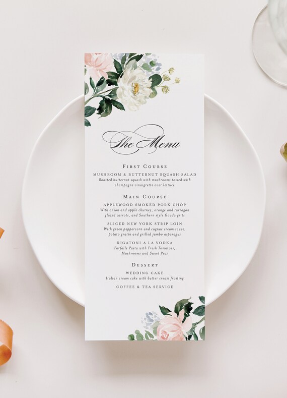 Floral Menu Cards For Wedding Reception Decor Etsy