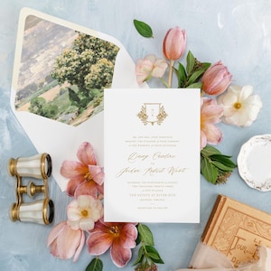 Wedding Invitation Suite Printed with Monogram, Envelope Liners, Custom