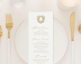 Gold Wedding Menus, Printed Wedding Menu Cards