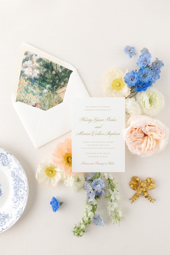 Calligraphy Wedding Invitation Suite, Wedding Invite Set with RSVP