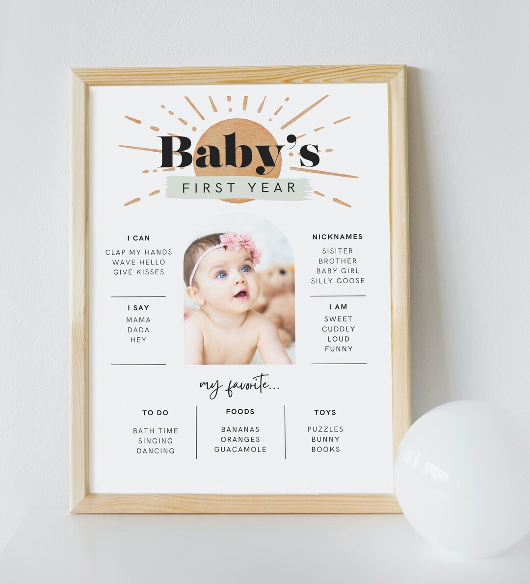 Baby's First Year Milestone Poster Canva Template Customizable Digital ...