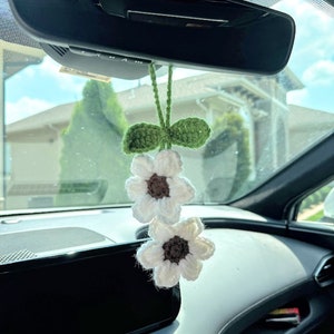 Adjustable Crochet Flowers Car Hanging, Hanging plant, Cute Flower Car Accessories, Car Decor, Rear View Mirror Hanging Charm, Crochet Daisy
