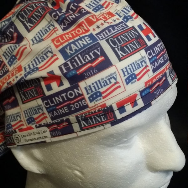 Hillary Clinton Tim Kaine for President  2016 Tie Back Surgical Scrub Hat