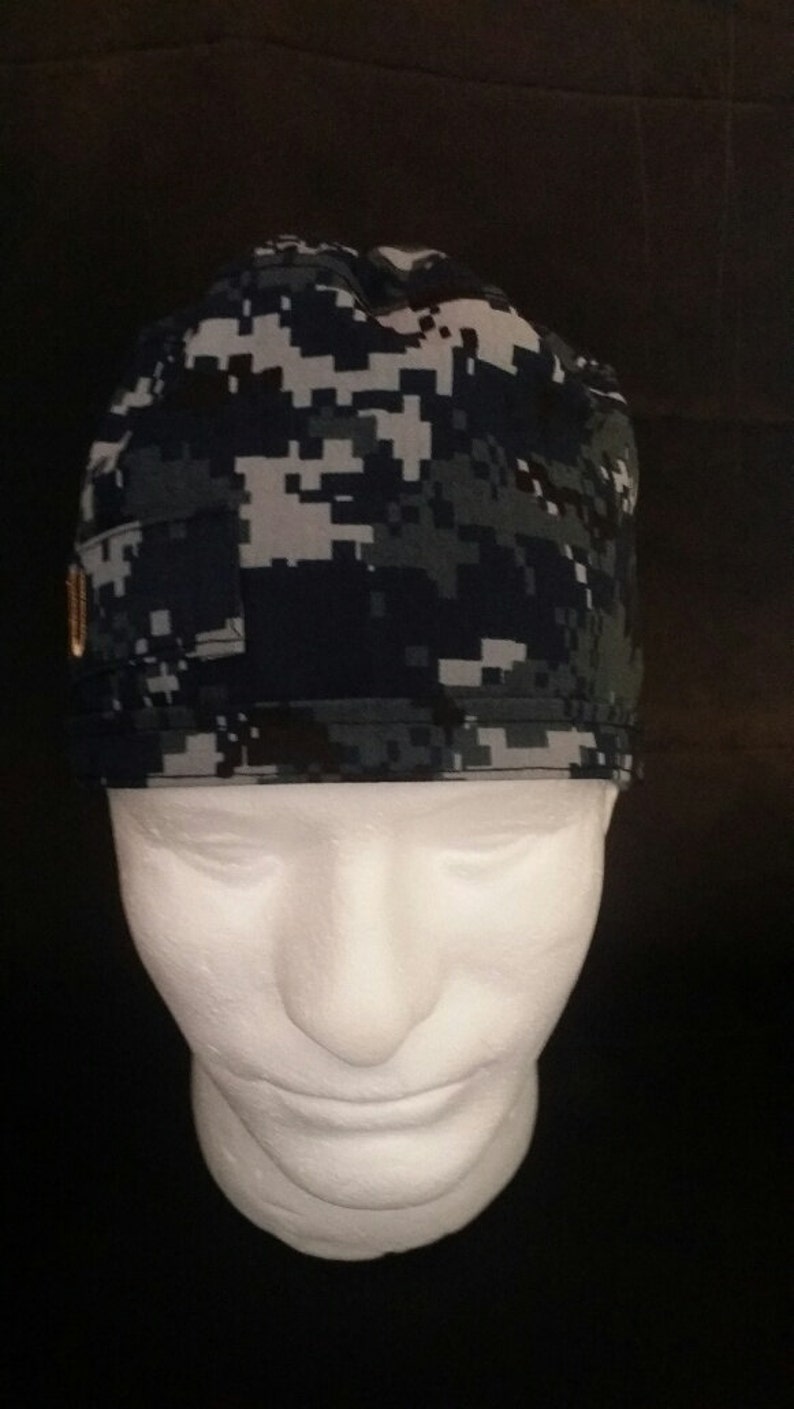 US Navy NWU Blue Camo Tie Back Surgical Scrub Hat
