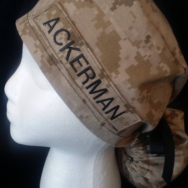 MARPAT US Marines Camo Ponytail Bow Tie Surgical Scrub Hat