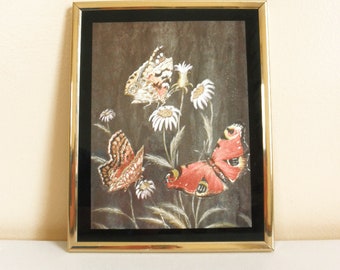 Vintage Iridescent Butterfly Art Print: Botanical Optical Illusion, Gold Frame