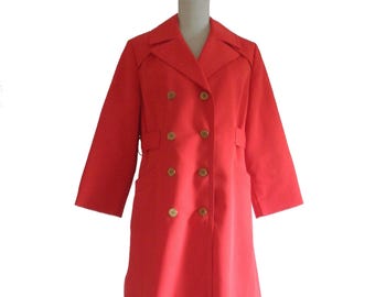 1990s Leslie Fay Vintage Peacoat Long Red Wool Double-breasted