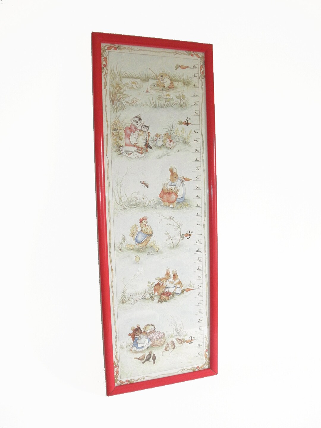 Vintage Peter Rabbit Growth Chart- 90s Red Poster Frame, Beatrix Potter ...