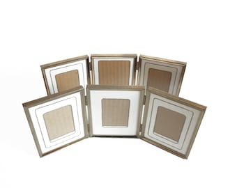 Vintage Gold Metal Triple Folding Frames- Pair of Folding Gold Photo Frames- Office Desk, Shelf or Tabletop Display- 4" x 5" Photo Size