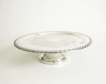Vintage Silver-Plated Cake Pedestal Stand, 12.5" Wedding Silver Cake Stand, Oneida Silversmiths Footed Dessert Tray, *Heavy Corrosion Spots
