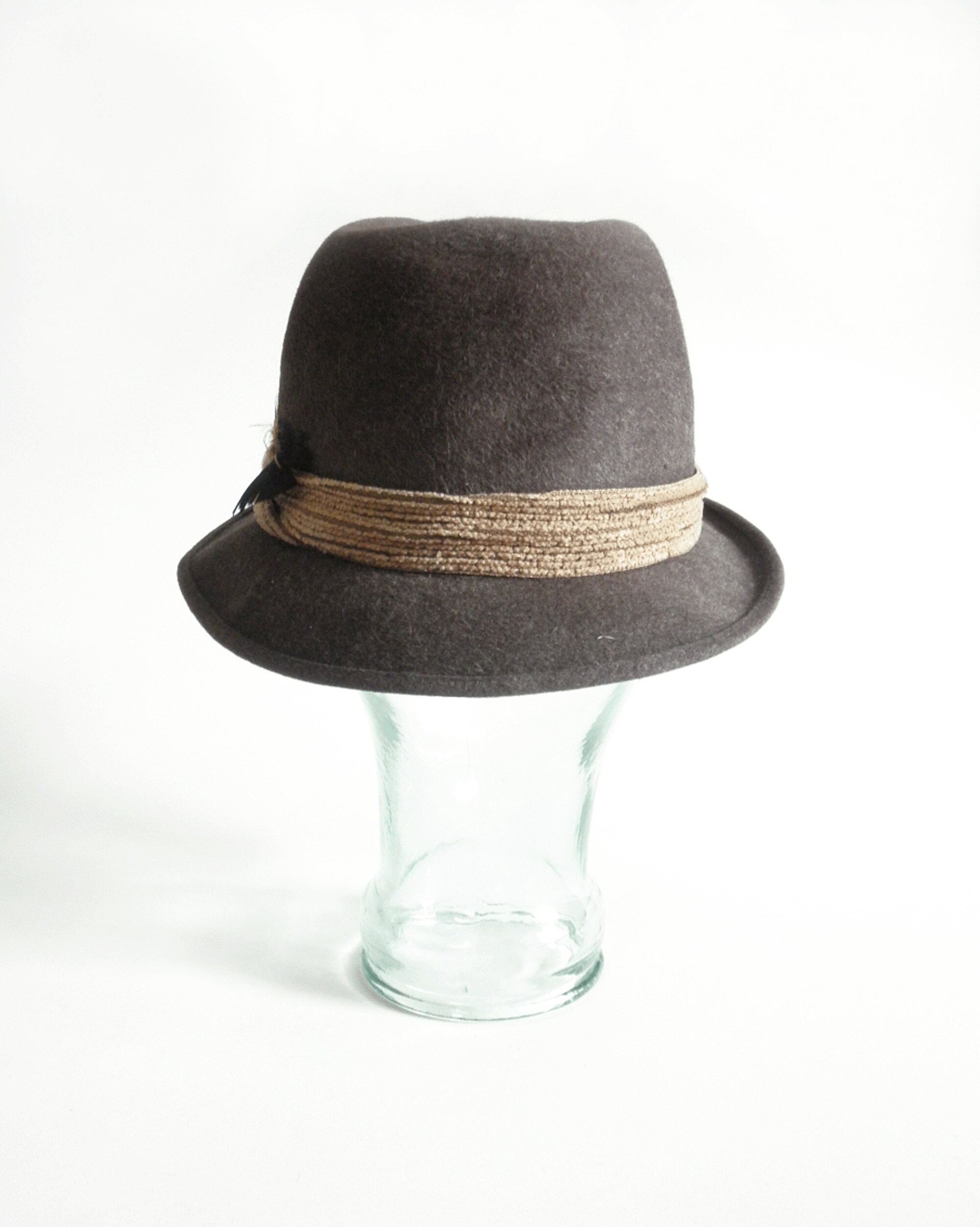 Vintage Smart Alex Brown Wool Wide Brim Hat with Feather Trim Elevate your winter looks with the Halesworth Fedora from  main image 3