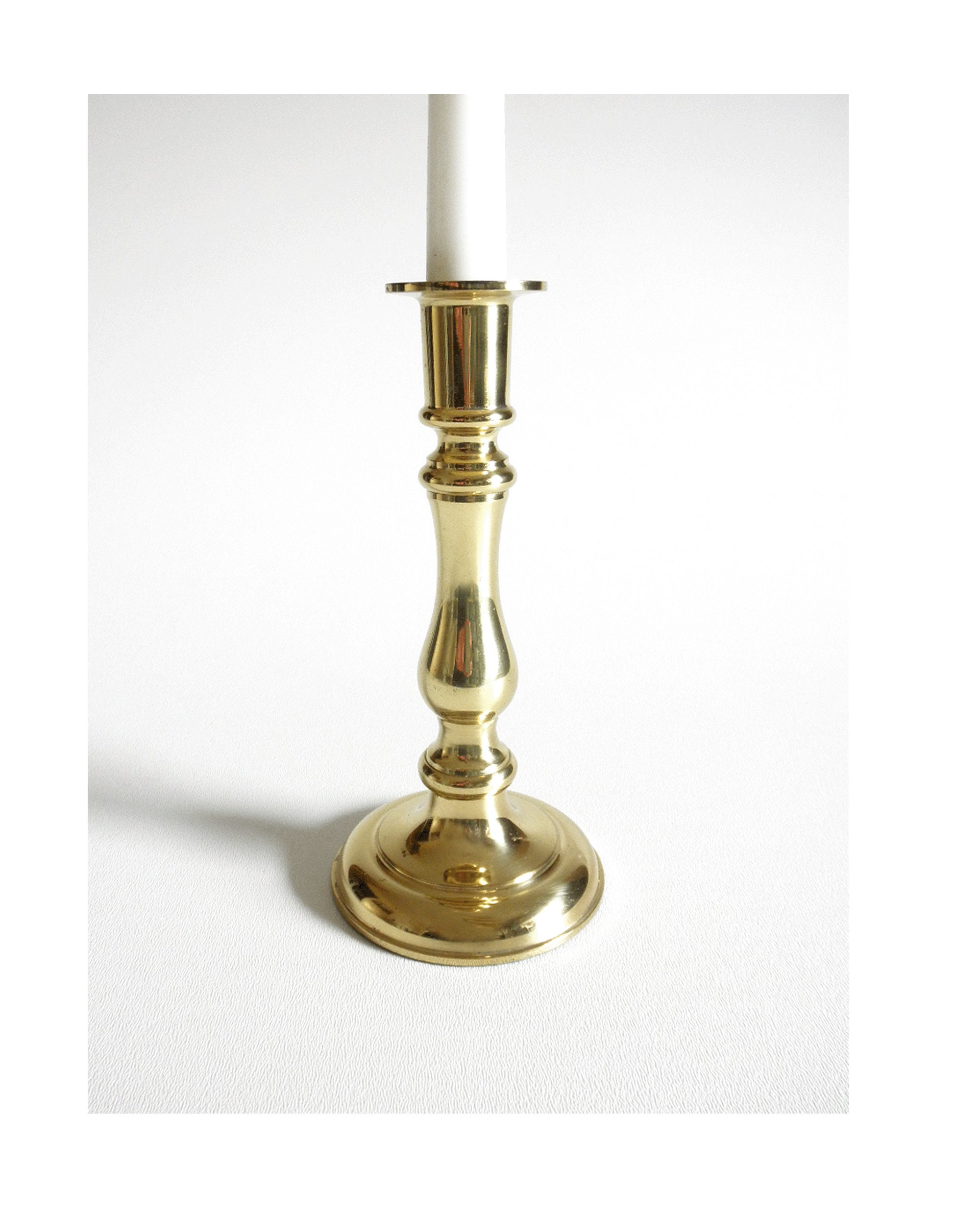English Brass Beehive Candlesticks Pair 7.5