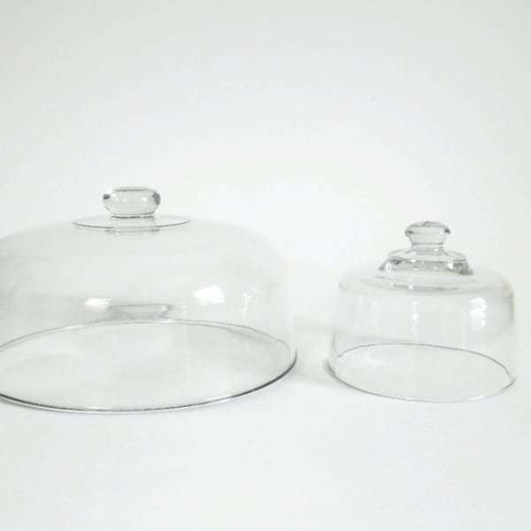 Vintage Glass Cake Domes- Choice of Large 11.5" diameter or 6.5" diameter- Clear Heavy Glass Cake Stand or Dessert Plate Domes