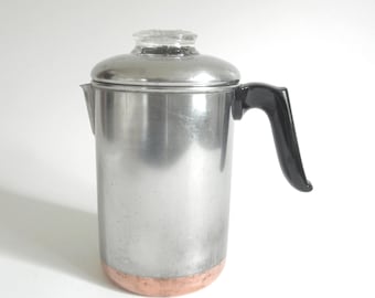 Vintage Revere Ware Coffee Pot, Pre-1968 Riverside Copper Clad, 6 Cup Percolator Coffee Maker