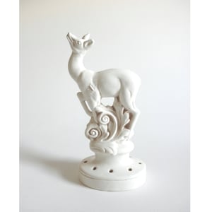 Vintage Red Wing Stag Deer Figurine/ Flower Frog- White Ceramic Chalkware Deer Flower Holder Figurine- White Pottery Deer Centerpiece