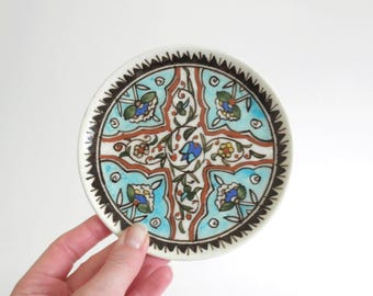 Vintage Hand Painted Tonala Pottery Plate, Mexican Folk Art, Jewelry Trinket Dish