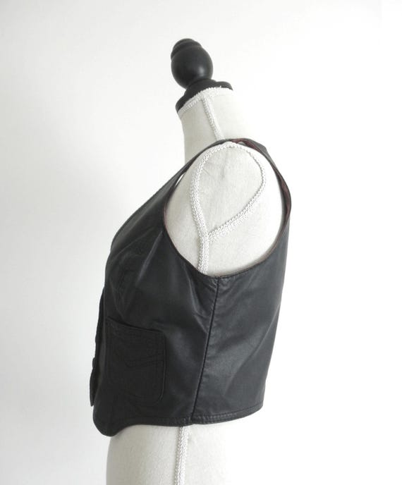 Vintage 1970s Cordovan Genuine Black Leather Vest… - image 4