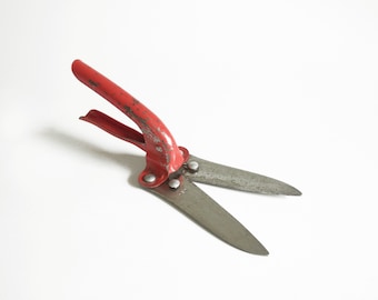 Vintage Garden Clippers/Grass Trimmers/ Garden Shears- Red Metal Handle Garden Tool/ Shrub, Grass, Plant Trimmers