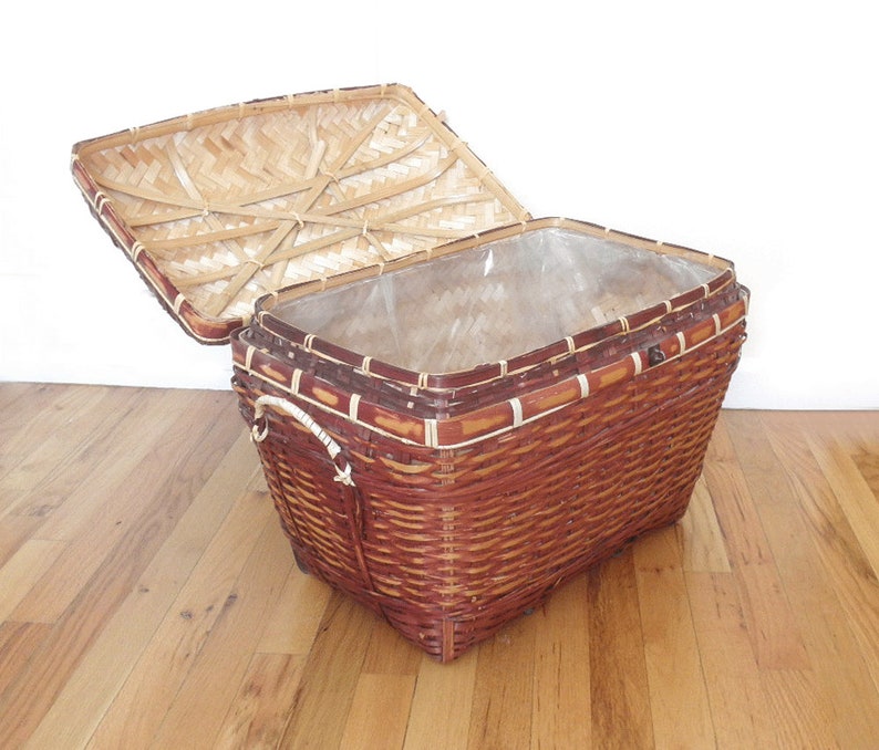 Vintage Wicker Laundry Hamper Basket Beautiful Mahogany Red Etsy
