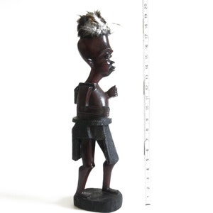 Vintage 19.5&quot; African Male Figure Wood Sculpture- Hand Carved Ebony Hard Wood Sculpture, Tribal Warrior, Heritage Art