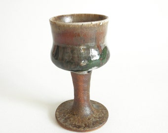 Vintage Studio Pottery Goblet /Wine Glass- Handmade Glazed Earthenware