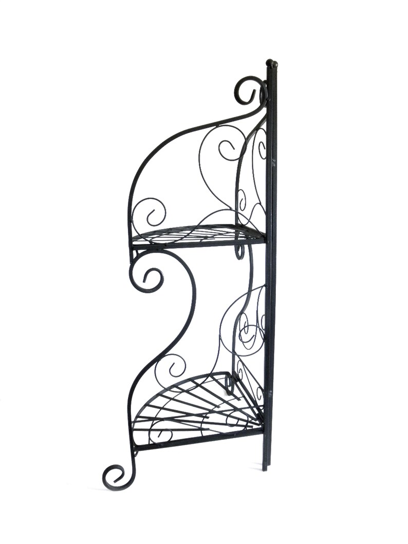 Vintage Black Metal Corner Plant Stand 2 Tiered Shelfs 3 Ft. Etsy