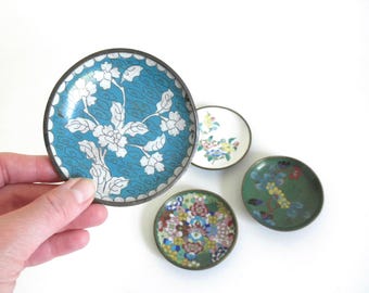 Vintage Chinese Cloisonne Enameled Plates, 3.5" Trinket Ring Dish, Priced Individually