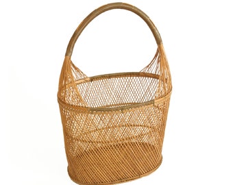 Vintage Ikebana Hanakago Basket- Flower Arranging Gathering Basket Split Bamboo, wicker Wine Bottle Tote