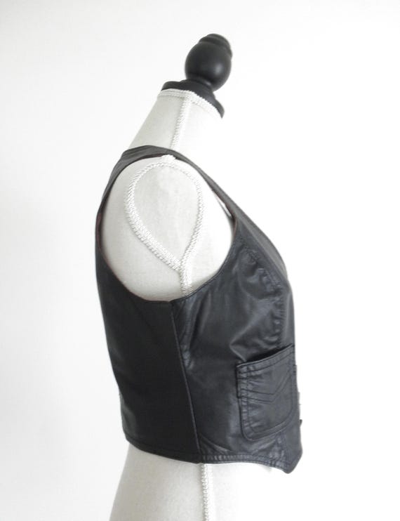 Vintage 1970s Cordovan Genuine Black Leather Vest… - image 3