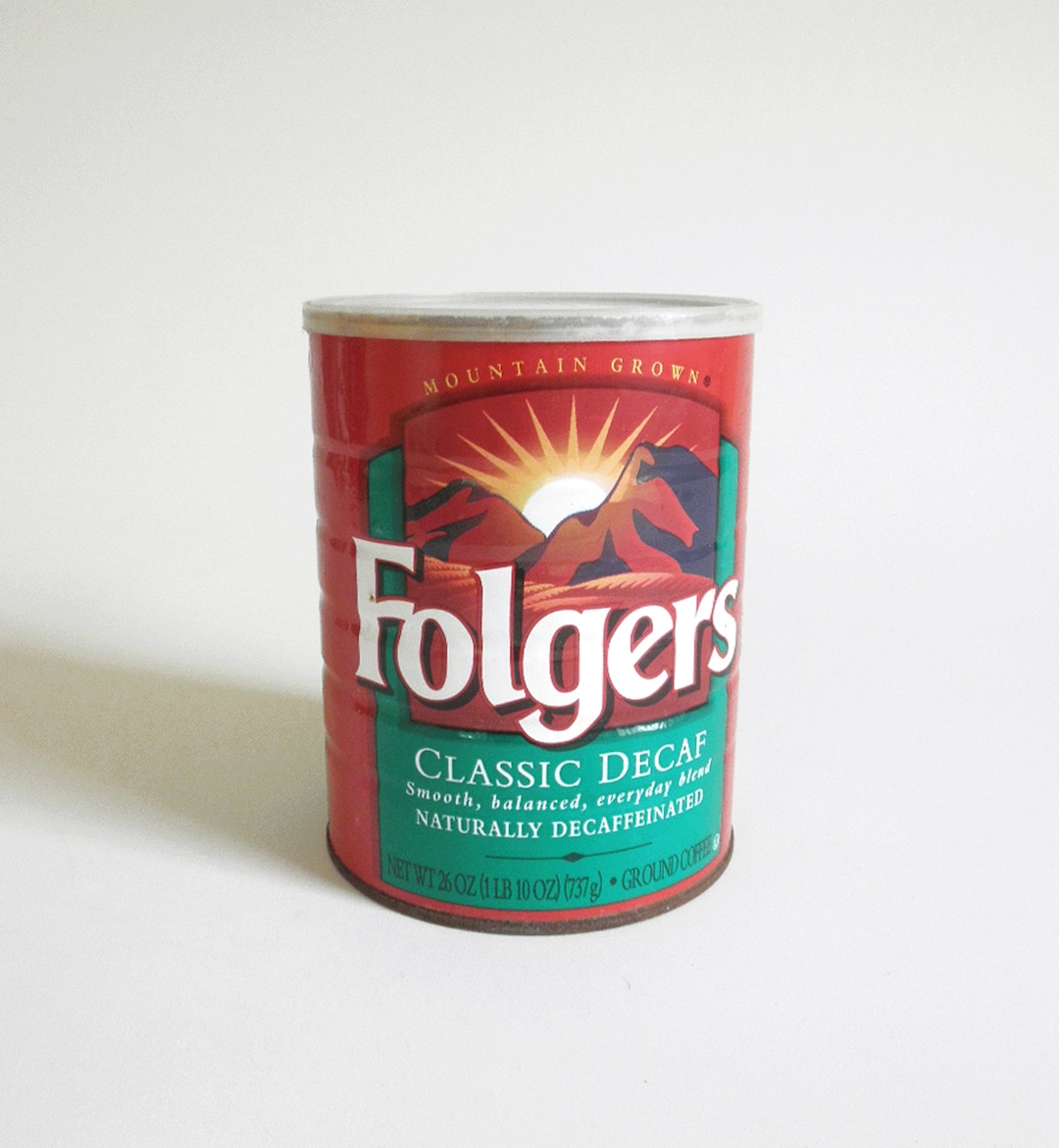 Vintage Folgers Decaffeinated Coffee Can Classic Decaf Red/green Wrap