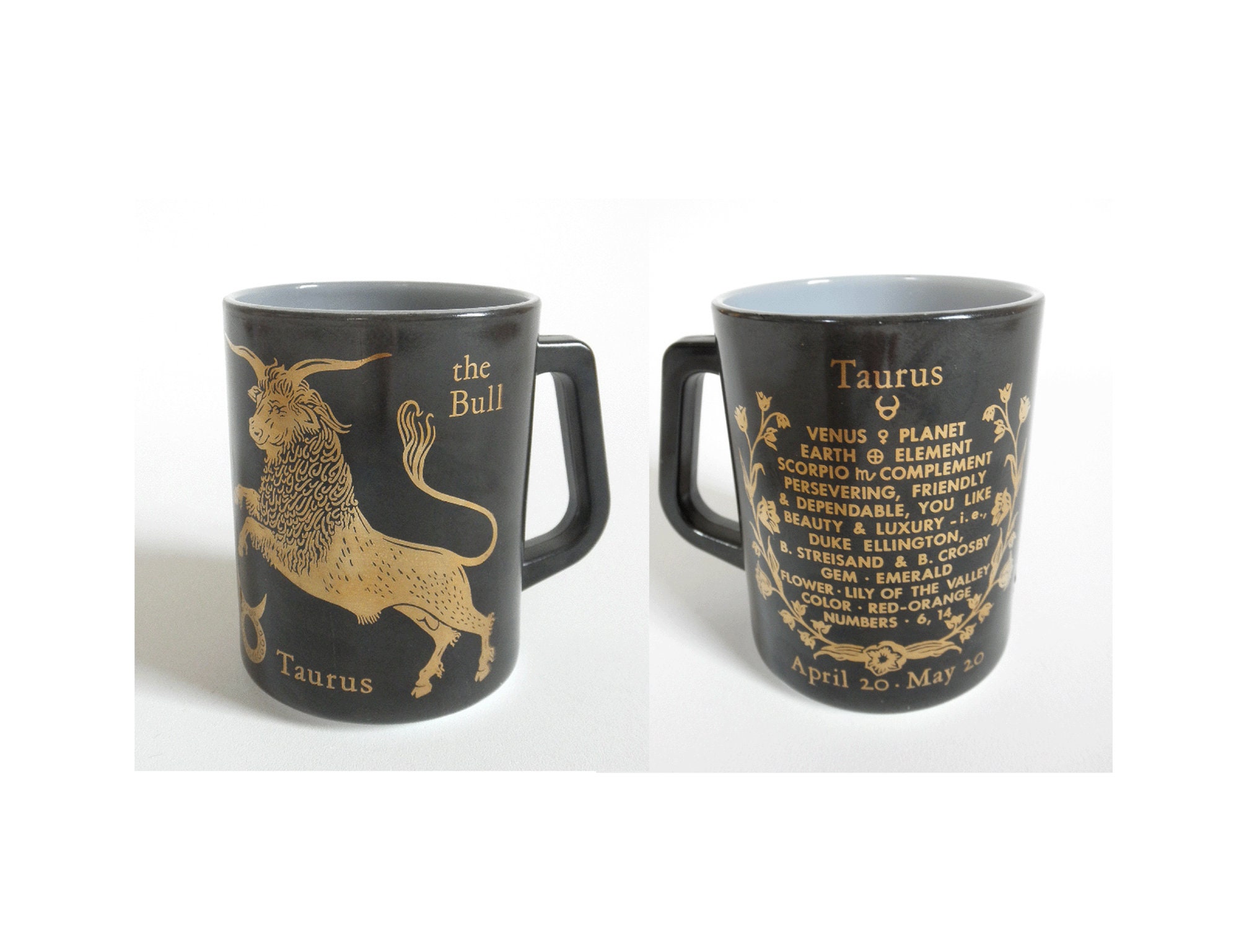 Vintage Federal Glass Zodiac Mug/ TAURUS Sign April 20 thru May 20/ "The Bull" / Heat Proof Milk Glass Coffee Cup- Zodiac Gift Mug