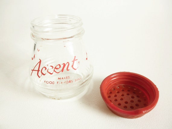 Vintage Accent Glass Spice Shaker With Red Plastic Screw Top 