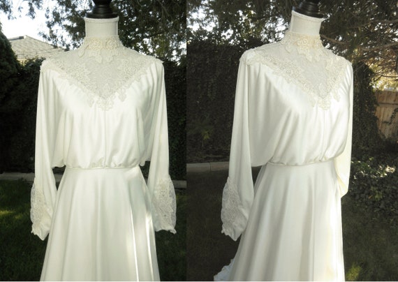 Vintage Satin Ivory Wedding Dress/ Veil Sold Sepa… - image 4