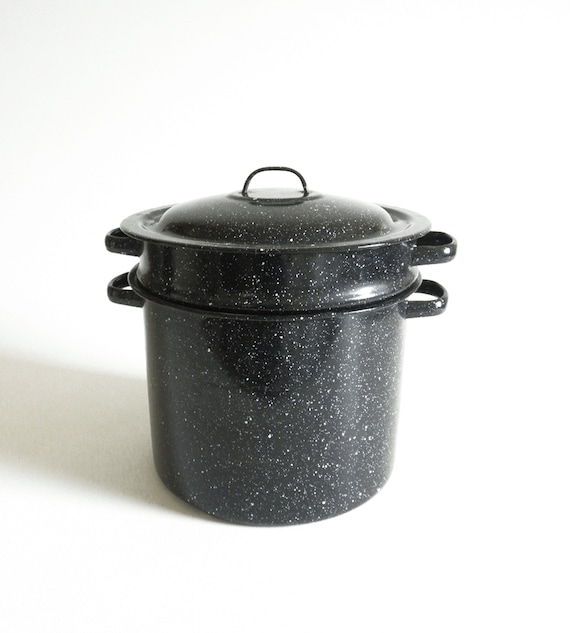 Vintage Graniteware Pasta Stock Pot With Handles and Lid 4 Qt