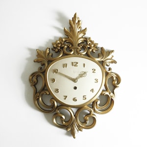 Mid Century SYROCO Gold Wall Clock- Hollywood Regency Wind-Up Wall Clock- Missing Key