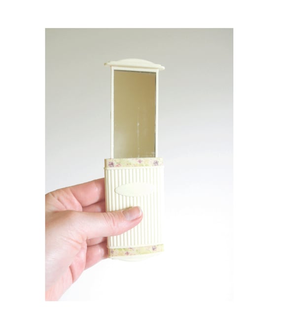 Antique Ivory Celluloid Pocket Mirror: Floral Slide Out Makeup Mirror