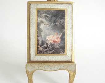 Vintage Florentine Giltwood Art Print: Fragonard's "The Swing" with Easel