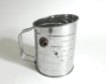 Vintage Flour Sifter, 3 Cup Hand Crank Baking Measuring Sieve